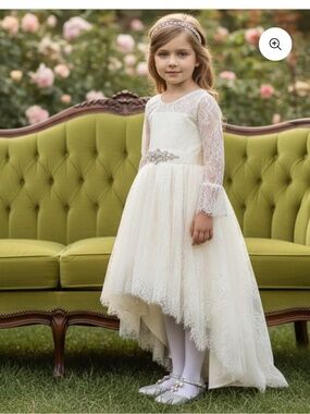 Trish Scully long sleeve ivory high low dress.  14 fits like 10-12